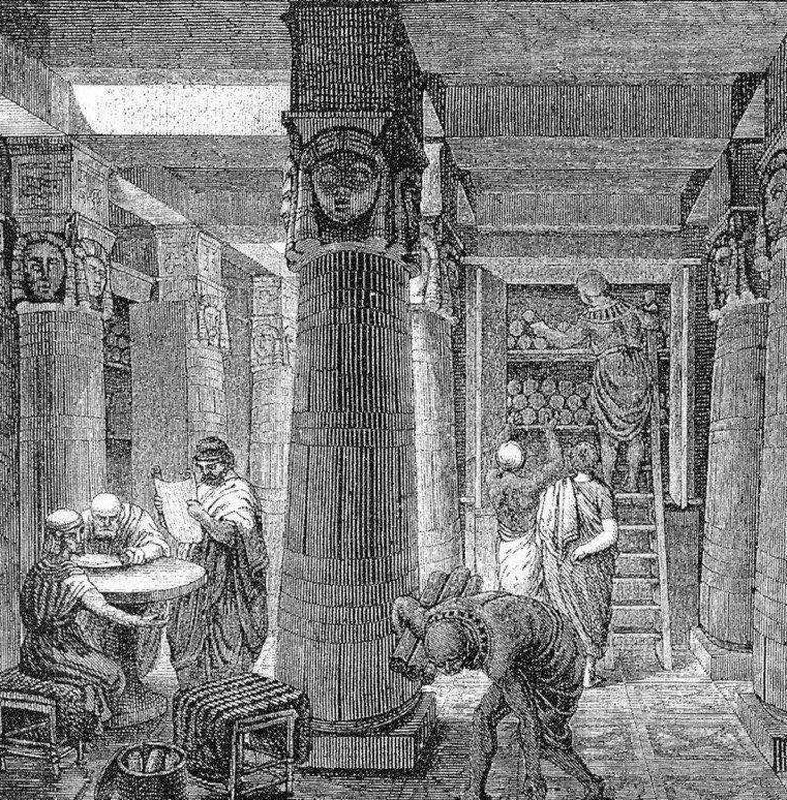 University museum vitrine with Coptic textile fragments